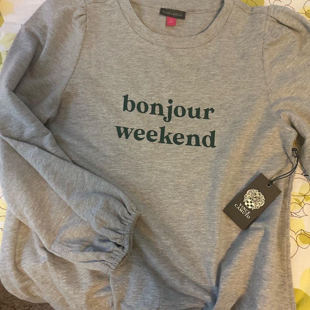 Vince Camuto Gray Blouse with Green Print